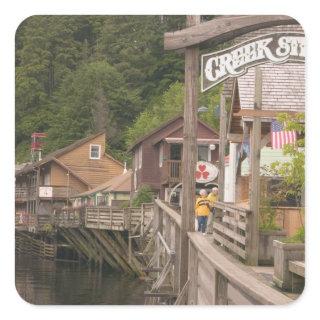USA, Alaska, Ketchikan, Creek Street, downtown Square Sticker