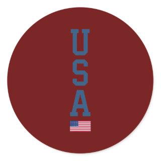 USA American Flag Vertical Text Patriotic 4th of Classic Round Sticker