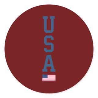 USA American Flag Vertical Text Patriotic 4th of Classic Round Sticker