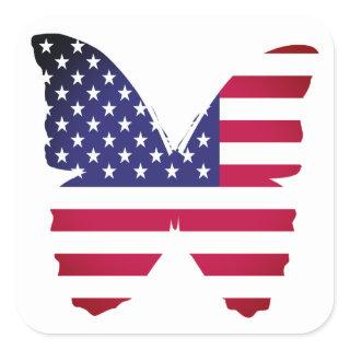 USA Butterfly red, white and blue Square Sticker