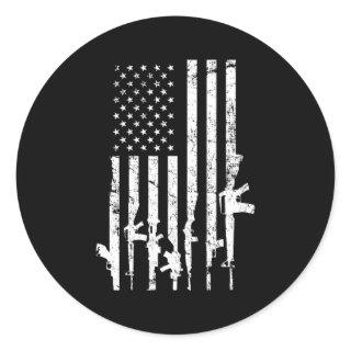 Usa Distressed Flag Guns Pro Gun 2Nd Adt On Back Classic Round Sticker