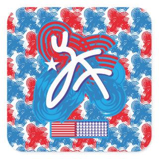 USA/EEUU FLAG SIMPLIFIED TEXT BY MASANSER PIXELAT SQUARE STICKER