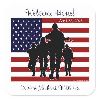 USA Flag and Soldiers Welcome Home Name Stickers