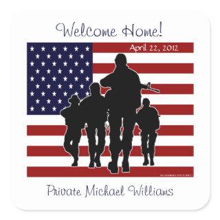 USA Flag and Soldiers Welcome Home Name Stickers