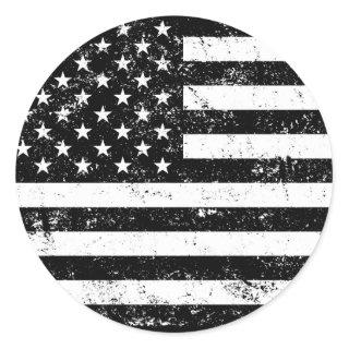 USA Flag, Black and White Classic Round Sticker