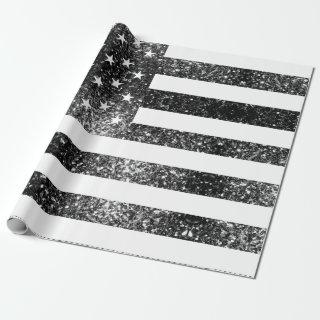 USA flag black and white sparkles glitters