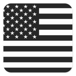 USA Flag - Black and White Stencil Square Sticker