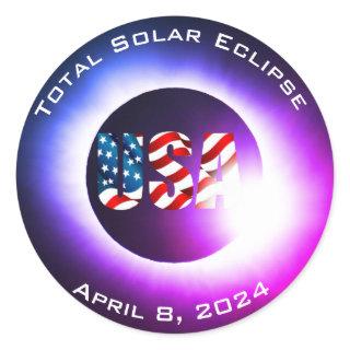 USA FLAG Total solar eclipse April 8, 2024 Classic Round Sticker