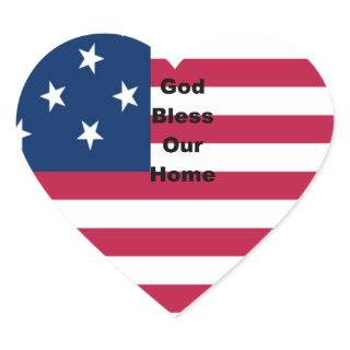 USA flag with God Bless our Home text art design  Heart Sticker