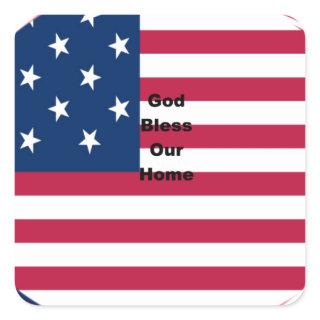 USA flag with God Bless our Home text art design  Square Sticker