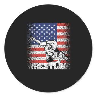 Usa Flag Wrestling American Wrestling Patriotic Classic Round Sticker