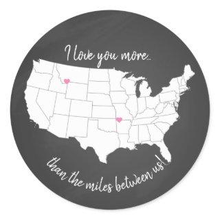 USA I love you more than the miles between us Classic Round Sticker