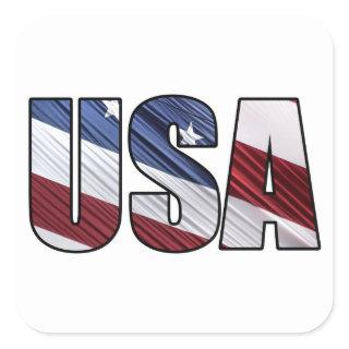 USA in Red White and Blue American Patriotic Flag Square Sticker