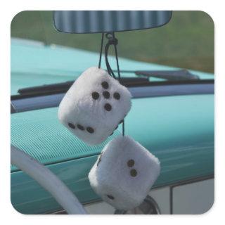 USA, Massachusetts, Gloucester. Fuzzy dice in a Square Sticker