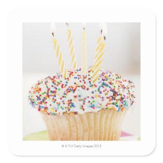 USA, New Jersey, Jersey City, Cupcake with Square Sticker