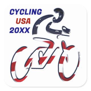 USA Patriotic Biking CYCLING Square Sticker
