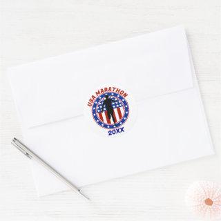 USA Patriotic MARATHON / RELAY RUN Classic Round Sticker