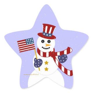 USA Patriotic Snowman with Flag Star Stickers