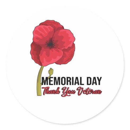 USA Poppy Poppy Memorial Day Veterans Day Pride Classic Round Sticker