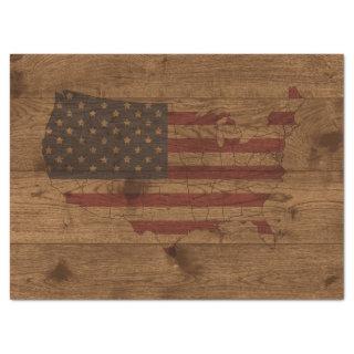 USA Shape American Flag Over Rustic Wood Patriotic Tissue Paper