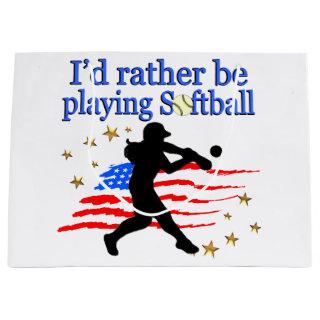 USA SOFTBALL PLAYER LOVES SOFTBALL DESIGN LARGE GIFT BAG