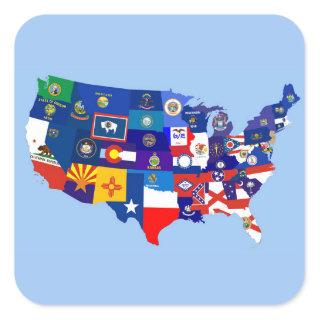 usa united states america republic flag map square sticker