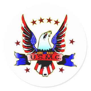 USMC Old School Red White & Blue Eagle Tattoo Classic Round Sticker