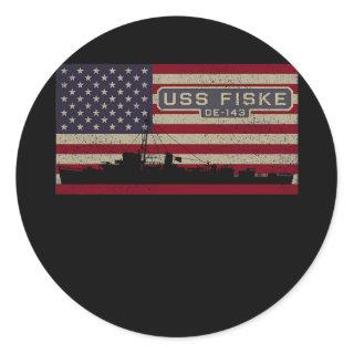 USS Fiske DE 143 WW2 Ship American Flag  Classic Round Sticker