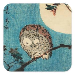 Utagawa Hiroshige - Horned Owl on Maple Branch Square Sticker