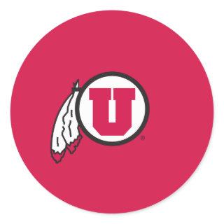 Utah U Circle and Feathers Classic Round Sticker