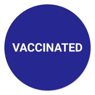 Vaccinated cobalt blue white customizable simple classic round sticker