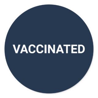 Vaccinated dark navy blue white customizable classic round sticker