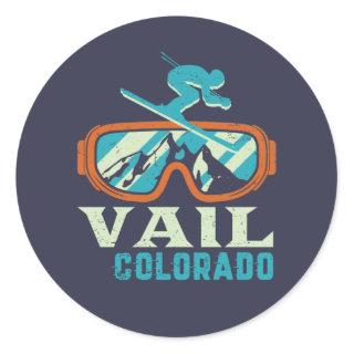 Vail Colorado Retro Skiing Snowboarding Classic Round Sticker
