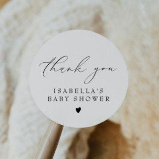 VALENTINA Elegant Modern Script Baby Shower  Classic Round Sticker