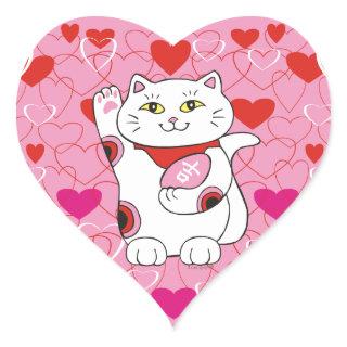 Valentine Maneki Neko Lucky Cat Heart Sticker