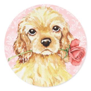 Valentine Rose Cocker Classic Round Sticker