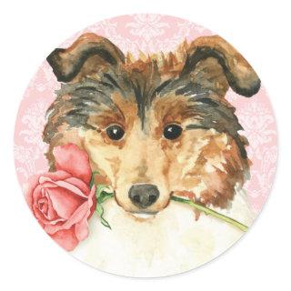 Valentine Rose Collie Classic Round Sticker