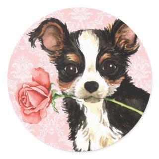 Valentine Rose Long Coat Chihuahua Classic Round Sticker