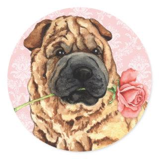 Valentine Rose Shar-Pei Classic Round Sticker