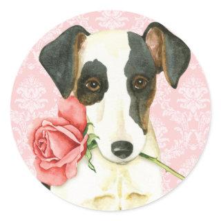 Valentine Rose Smooth Fox Terrier Classic Round Sticker