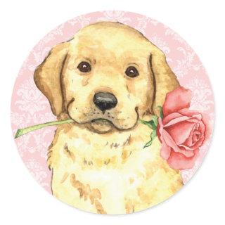 Valentine Rose Yellow Lab Classic Round Sticker