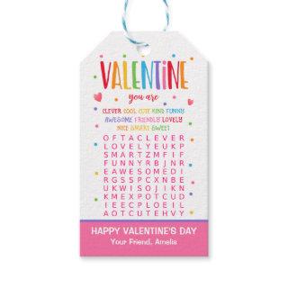 Valentine Word Search Activity School Classroom Gift Tags