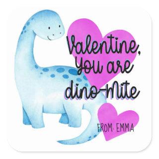 Valentine You are Dino-mite Blue Dinosaur hearts Square Sticker