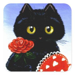 Valentine's Day Black Cat Art Creationarts Square Sticker