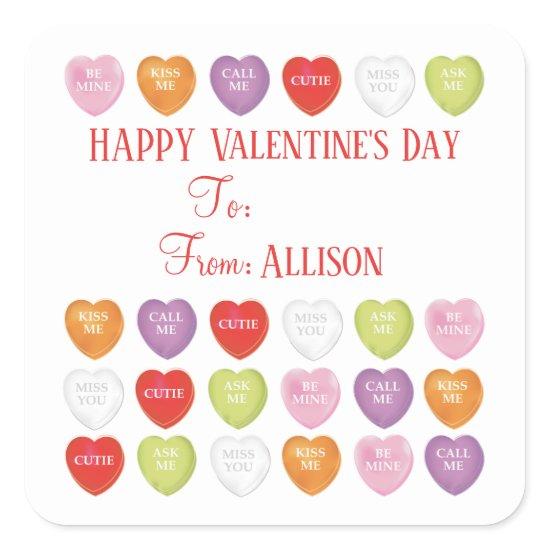 Valentine's Day Conversation Hearts To From Cute  Square Sticker