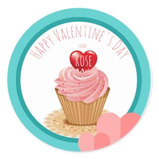 Valentine's Day Cupcake Heart Classic Round Sticker