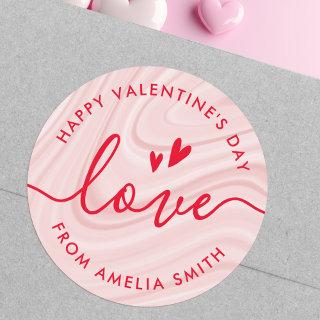 Valentine's Day elegant script blush pink and red Classic Round Sticker