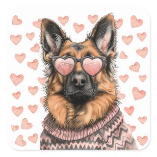 Valentines Day German Shepherd Dog Square Sticker