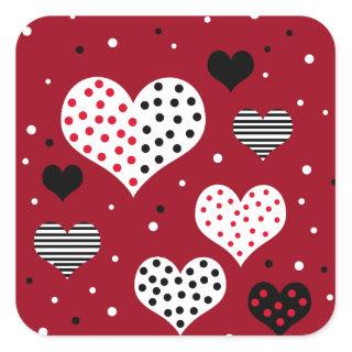 Valentine's day harts square sticker