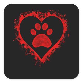 Valentines Day Heart Dog Paw Boys Girls Kids Square Sticker